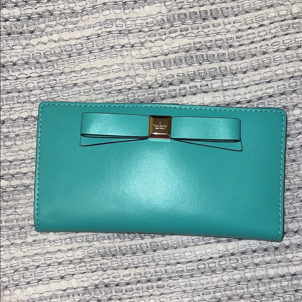 Kate Spade Aqua Wallet with Silver Bow Detail